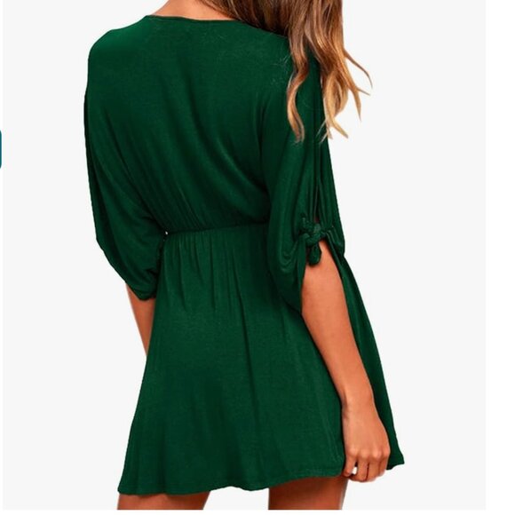 Vibrant Green Mini Dress with Sleek Design - Picture 3 of 9